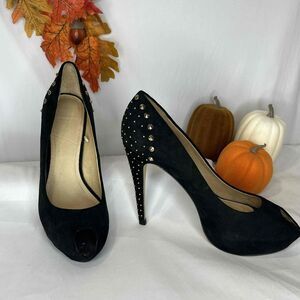 Zara Womens Black Suede Studded Peep Toe High Heels Pumps‎ Size 40